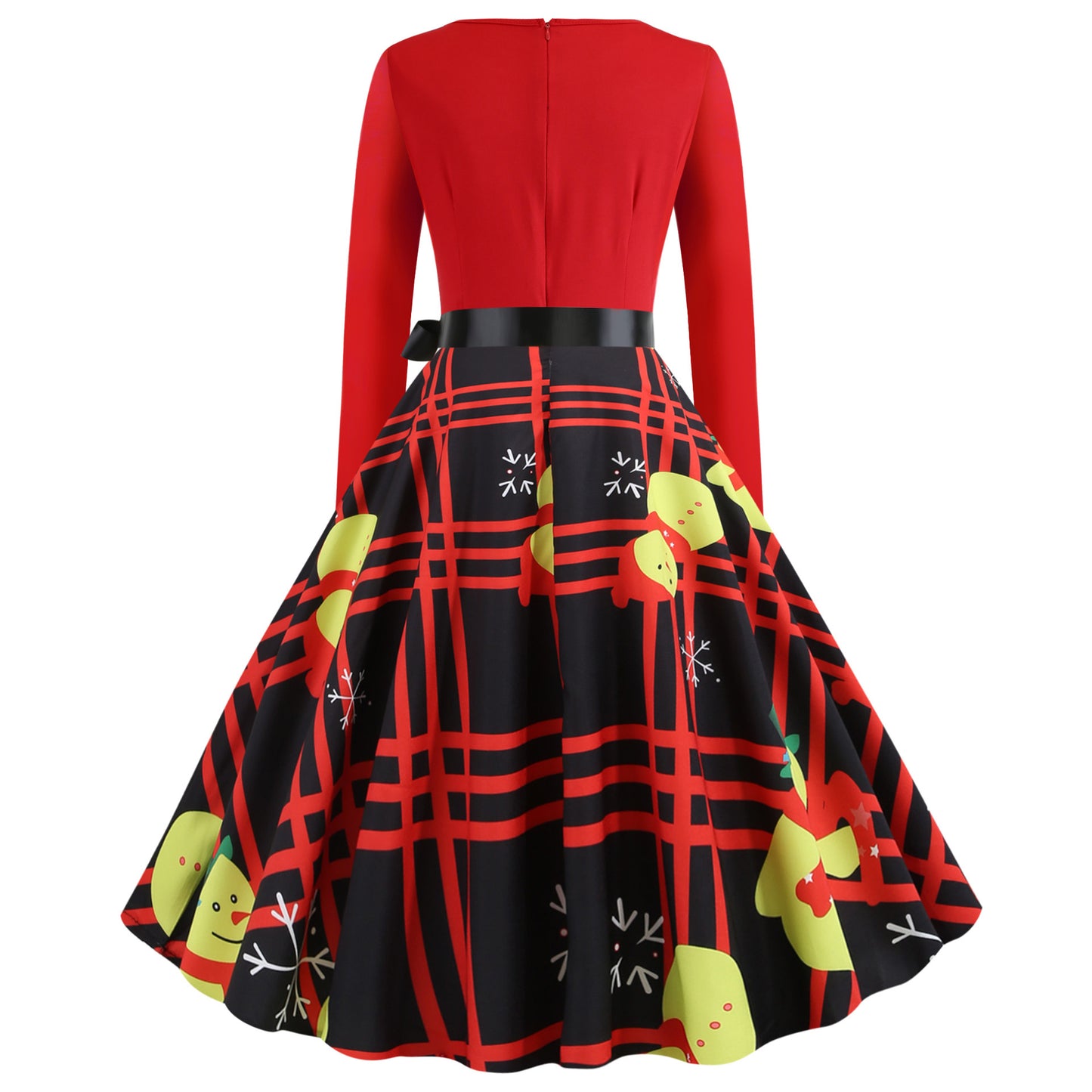 Christmas print lace long sleeve dress