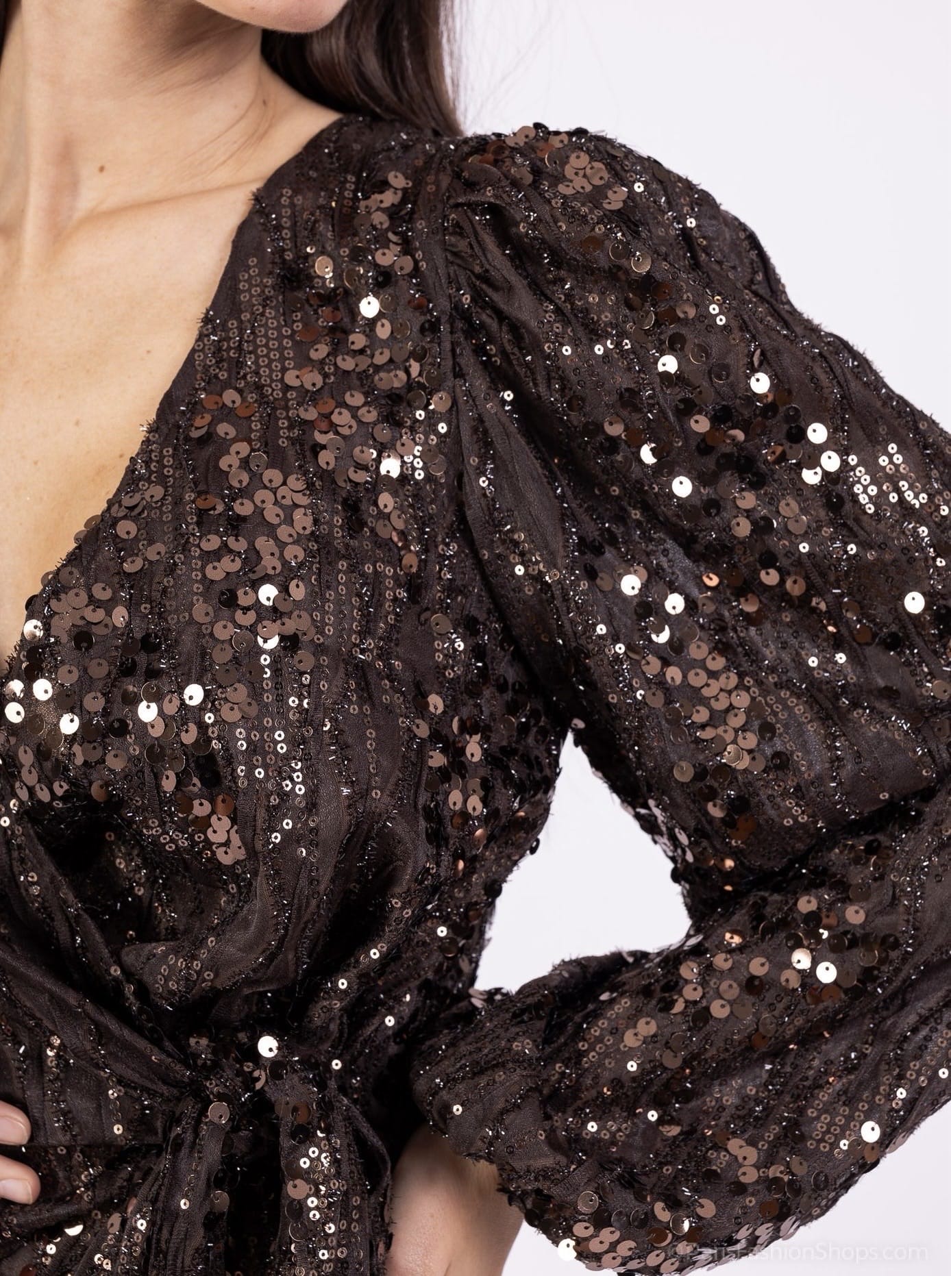 Luxury Sequin Wrap Top with Long Sleeves