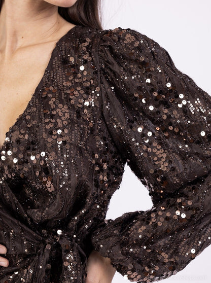 Luxury Sequin Wrap Top with Long Sleeves